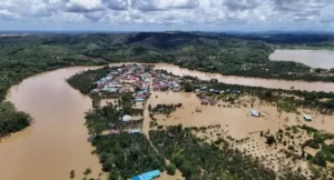 Foto udara kondisi banjir di wilayah Berau yang terjadi pada Mei 2025.
